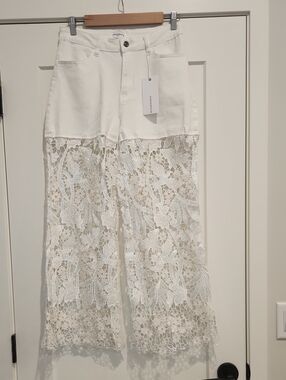 Aninewear Cream Jeans With Open Lace Bottom
